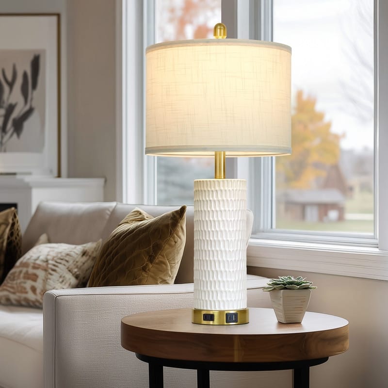27'' White Elegant Table Lamps with USB-C Fast Charging, Ceramic Fixture(Set of 2 ) - 13'' x 13'' x 27''