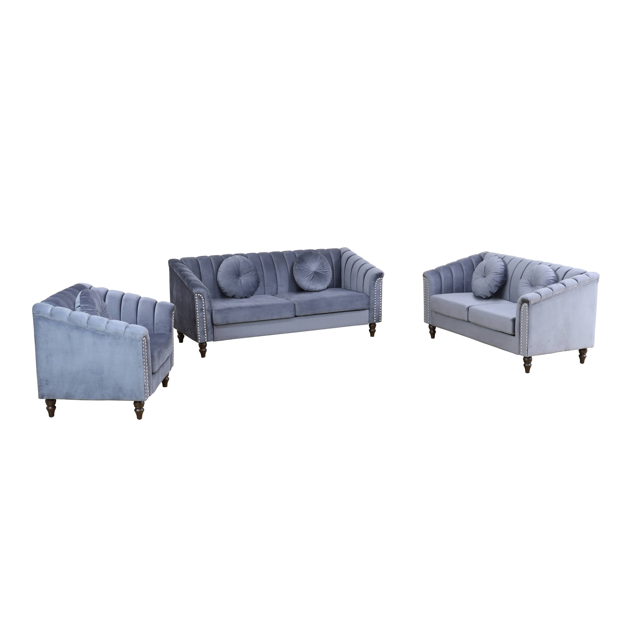 Grey Lint 3-Piece Living Room Sofa Set