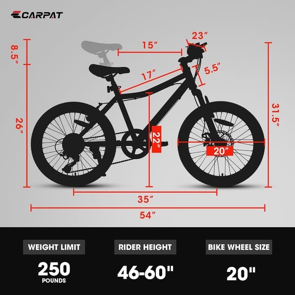 20-Inch Kids Mountain Bike with 7-Speed, Front Suspension, Disc & V-Brakes, for Ages 8-12, Ergonomic Steel Frame - Pink