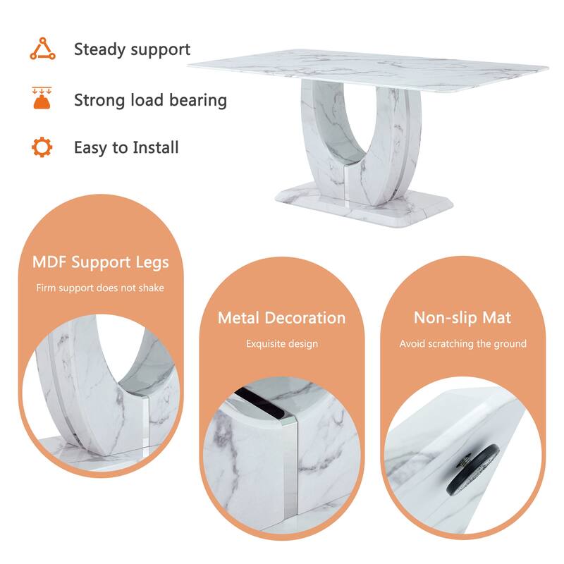 7-Piece Dining Table Set with Light Gray PU Leather Side Chairs