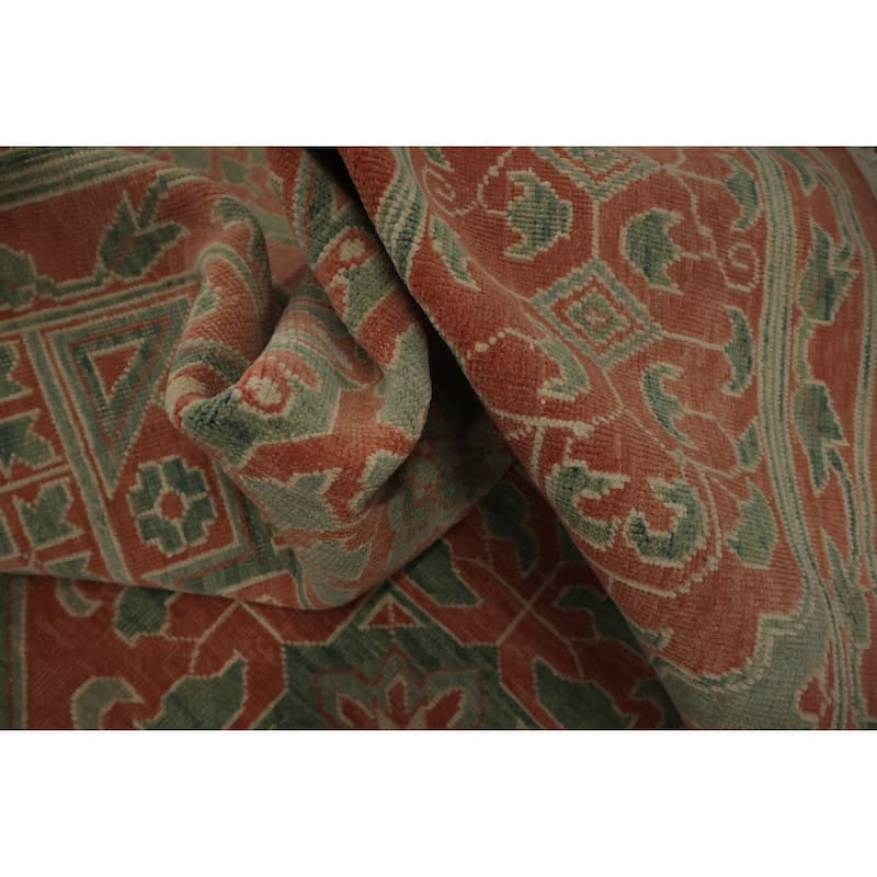 Hand Knotted Oriental 100% Wool Carpet Transitional Floral Green Oushak Area Rug - 14' 0'' X 10' 4''