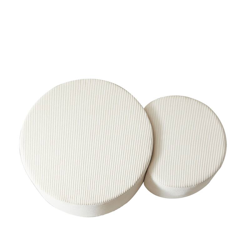 Nesting Coffee Table Set Of 2,Upholstered,Foam Round Coffee Table Side Table End Table Ottoman, No Assembly