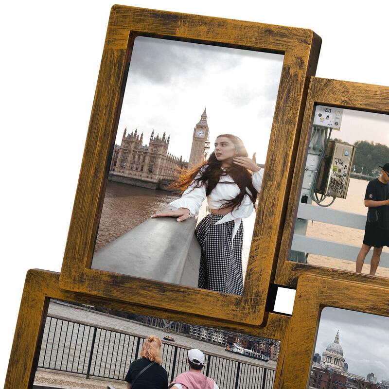 HELLO LAURA Retro 8-Opening 4"x6" Gray PVC Collage Photo Wall Frame Showcase