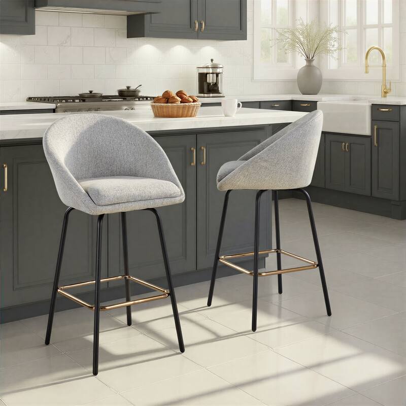 Porch & Den Livesey High Back 26" Counter Stool with Metal Legs & Square Footrest (Set of 2)