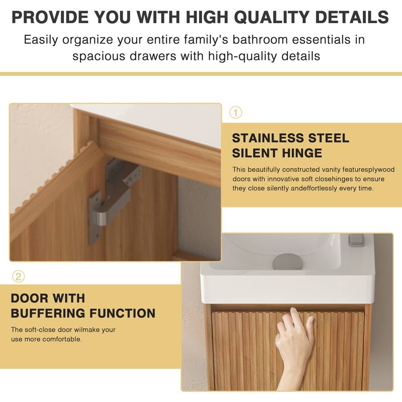 GDF Studio - Zee Modern 16" Small Wall-Mounted Bathroom Vanity with SMC Resin Basin and Soft-Close Door