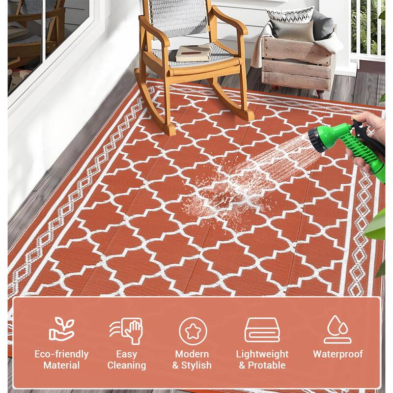 Outdoor Rug Waterproof Reversible Rug Outside Plastic Carpet, Stain & UV Resistant Portable RV Rug