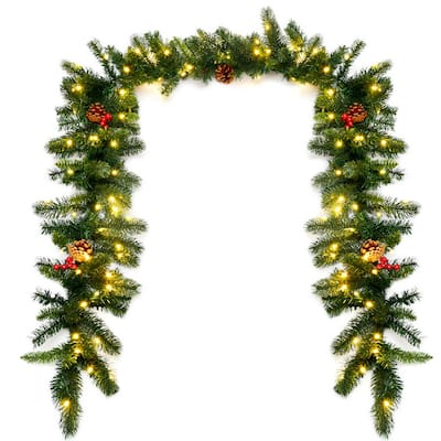 Gymax 9FT Pre-lit Christmas Decoration Garland Indoor Outdoor w/ LED - See Details