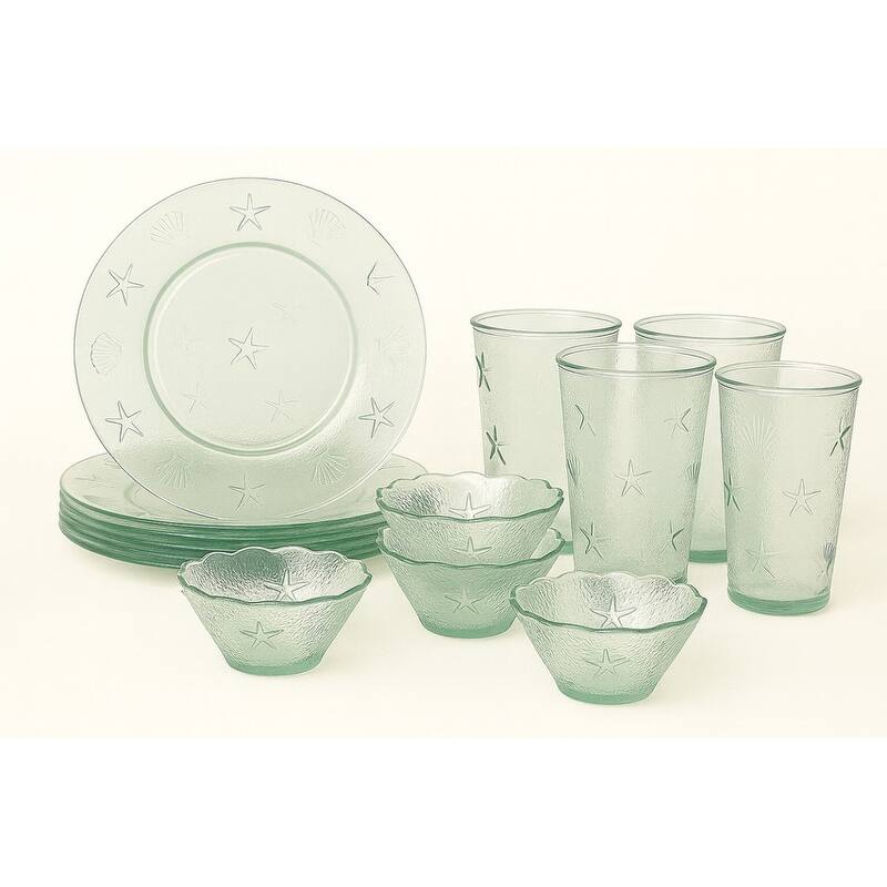 French Home Recycled Glass 12-Piece Coastal Soup and Salad Set