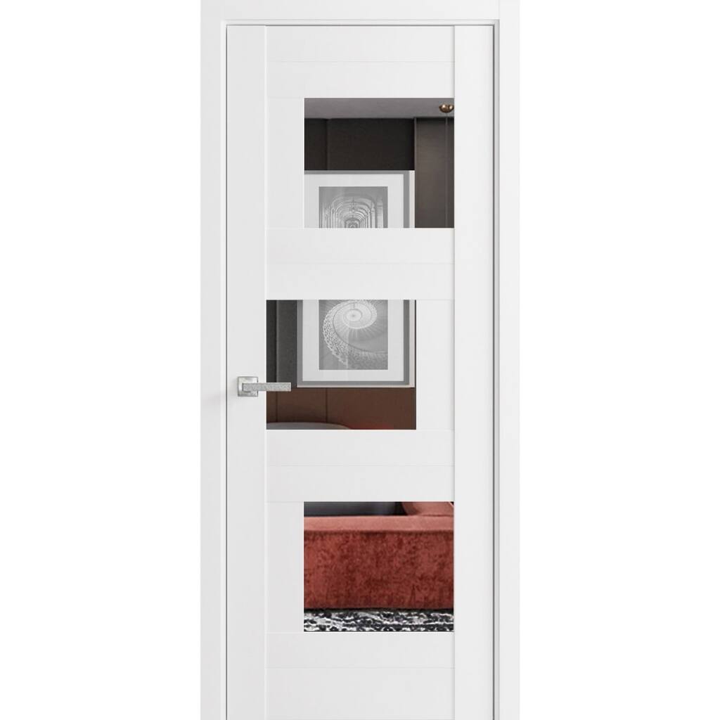 Solid French Door Opaque Glass Sete 6999 White Silk with Mirror Single Regular Panel Frame Handle Bathroom Bedroom Modern-18x80