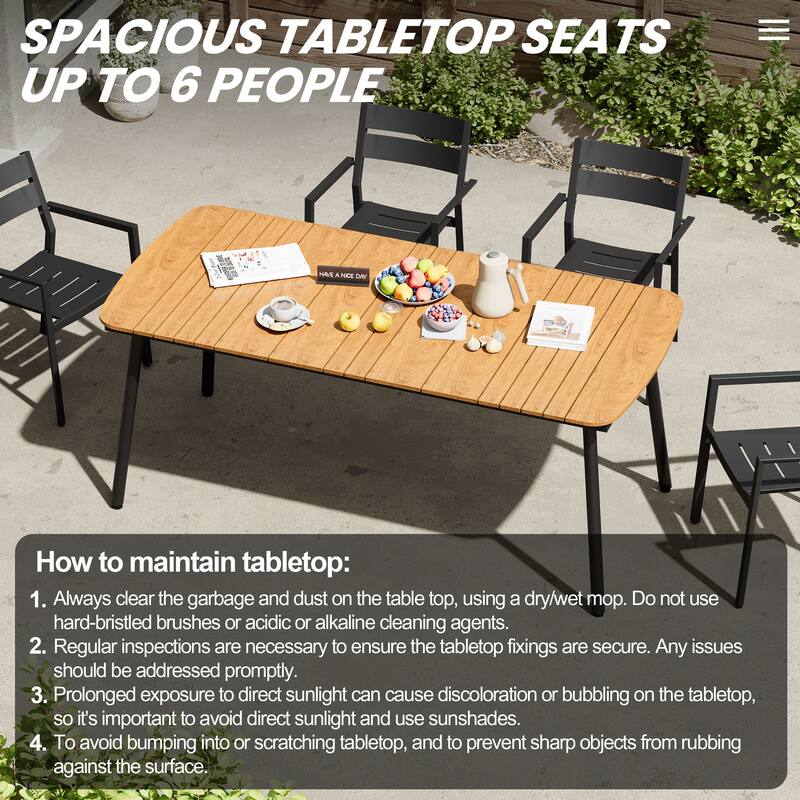 9-Piece Outdoor Dining Set Rectangular Aluminum Table and Stackable Chairs with Umbrella and Base