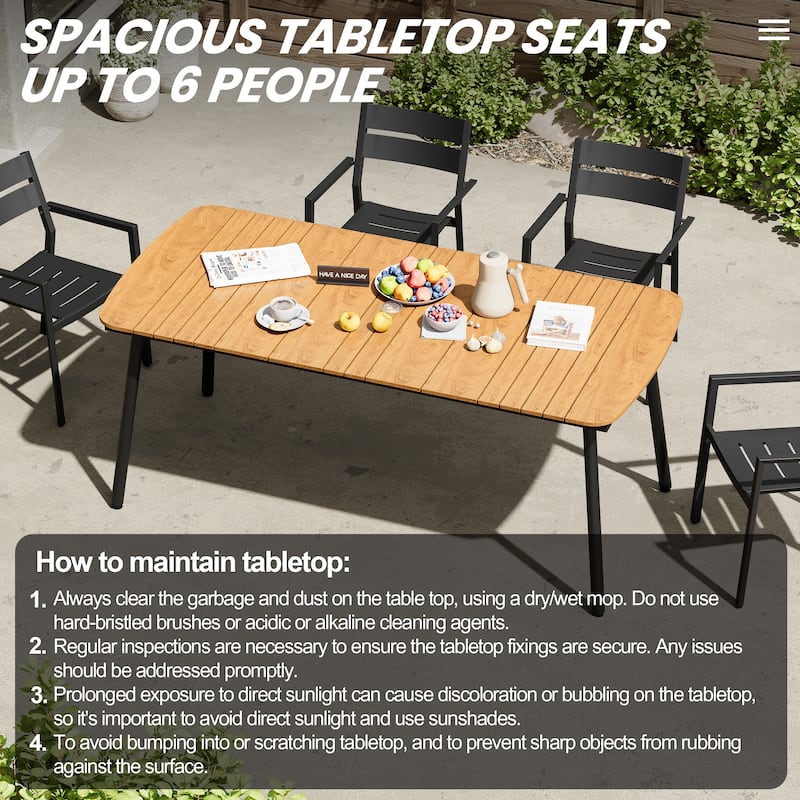 Outdoor Patio Dining Table Rectangular Aluminum Outdoor Table for 6/8/10 Person