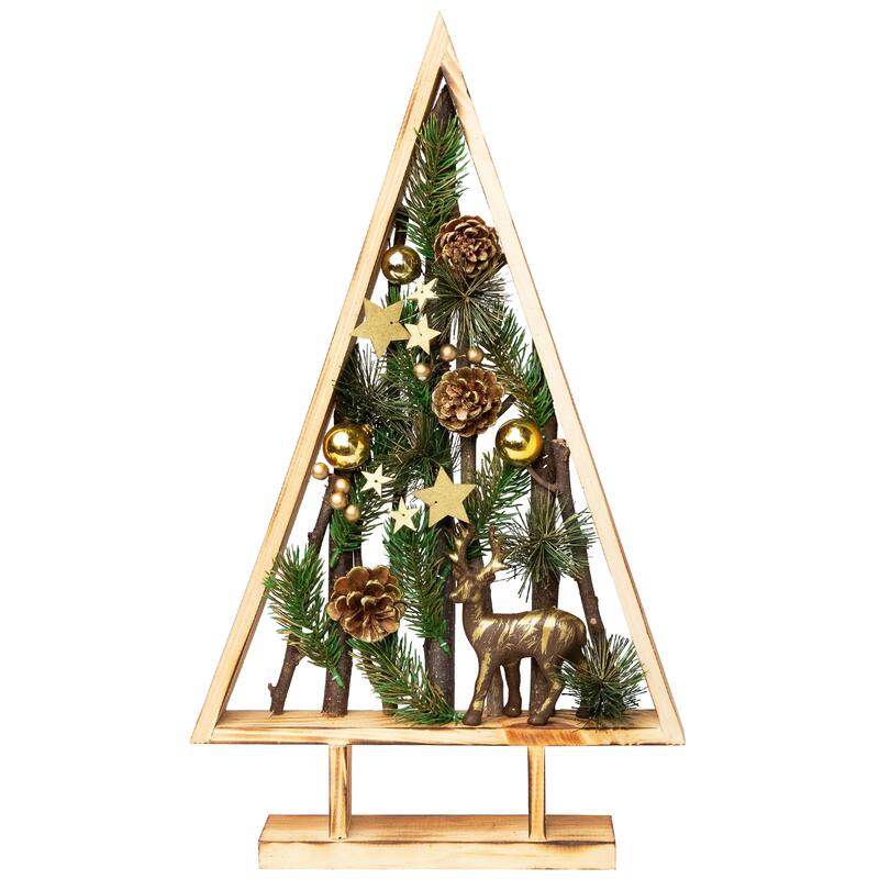 Reindeer and Pinecones Artificial Wooden Tree Christmas Decoration - 20.5"