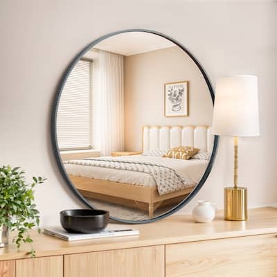 Circle 24 in. W x 24 in. H Round Metal Framed Wall Mirror Bathroom Mirror for Entryway, Over Sink
