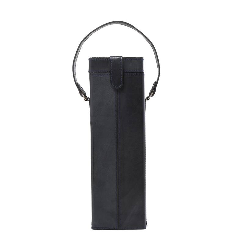 Leather Handmade Bottle Wine Holder with Carrying Handle - Dark Blue, Brown, Red - Roche River Decor