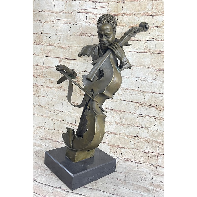Cello Player Bronze Sculpture Musician Marble Figurine Figure Clical Jazz Art