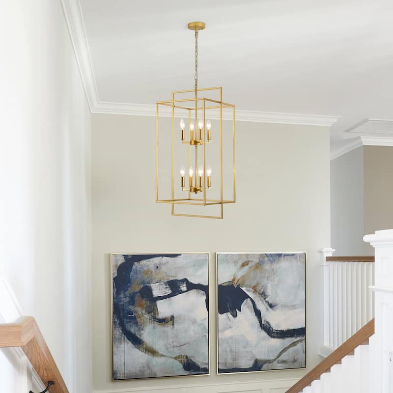 15.74inch Cage Two-tier 8-light Height Adjustable Metal Frame Chandelier for Multiple Different Spaces