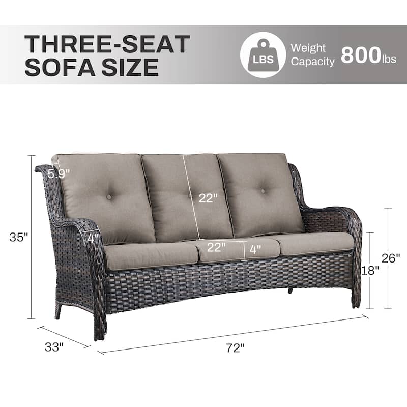 Gymojoy 3-Seat Outdoor Sofa, Durable All-Weather PE Wicker with Olefin Cushions