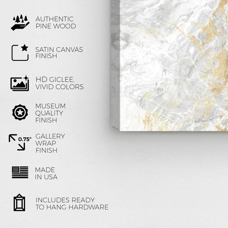 Wynwood Studio Canvas Abstract Marbelized Love Pure Gold and Metallic Gold Modern & Contemporary Wall Art Canvas Print
