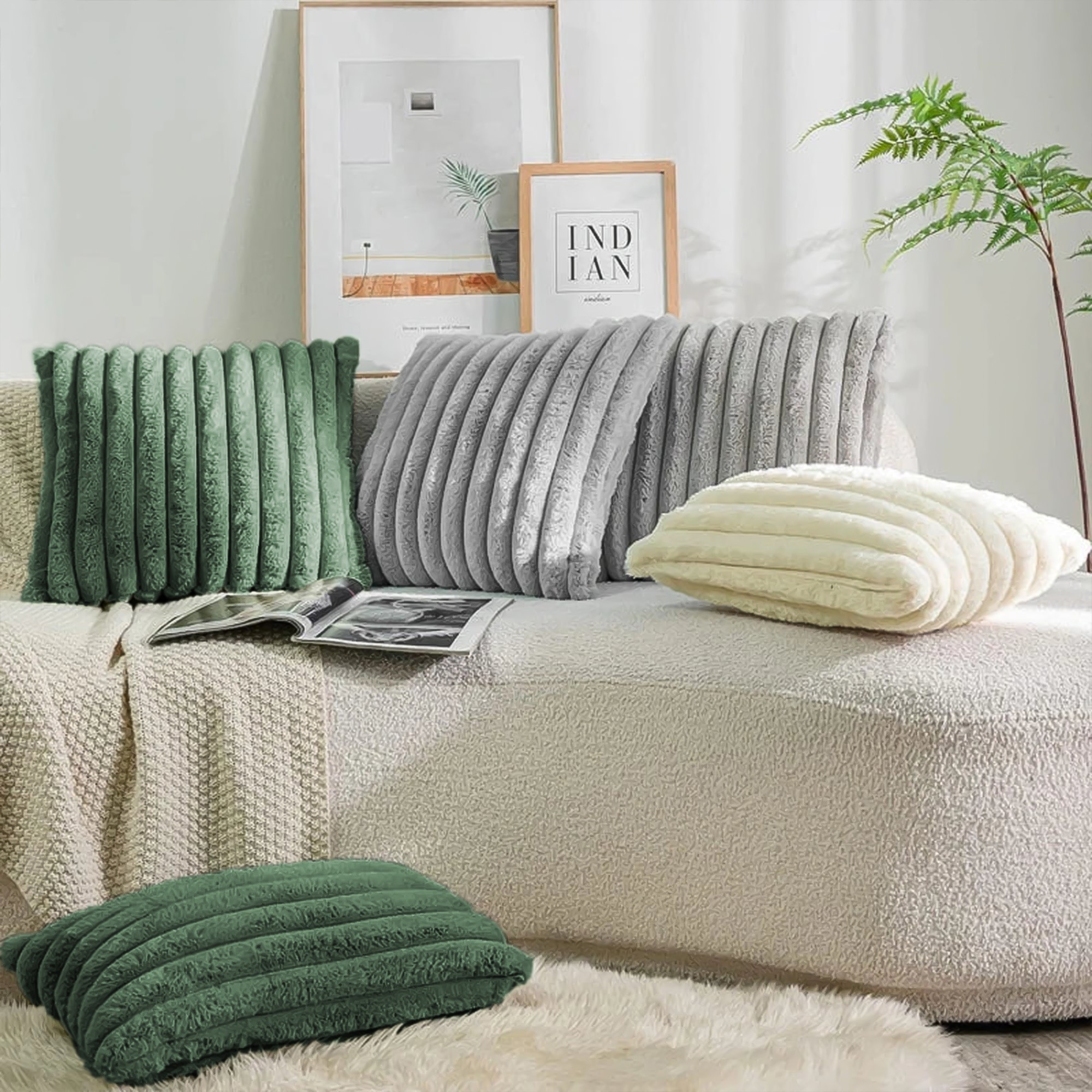 Modern Stripe Faux Fur Throw Pillows Set of 2