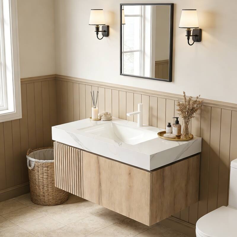 Floating Storage Bathroom Vanity with 1 Pre-drilled Faucet Hole