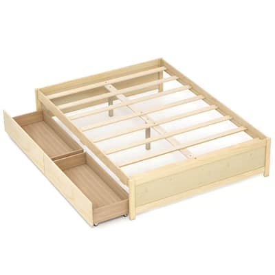 Costway Full/Queen Size Wooden Platform Bed with 2 Rolling Storage