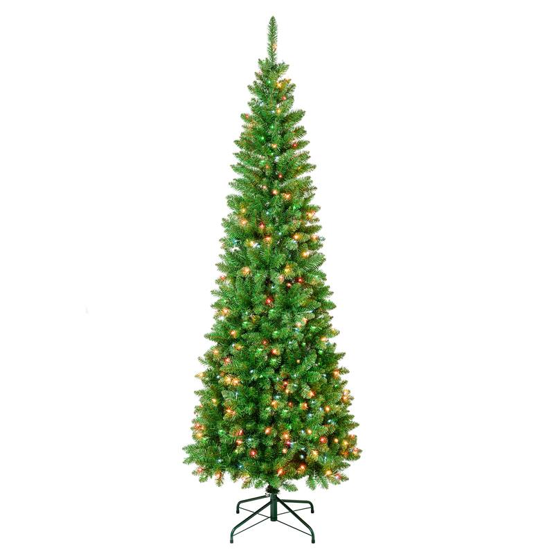 National Tree Company 7.5 ft. Rowan Pencil Slim Tree with Multicolor Lights - 7.5 Foot