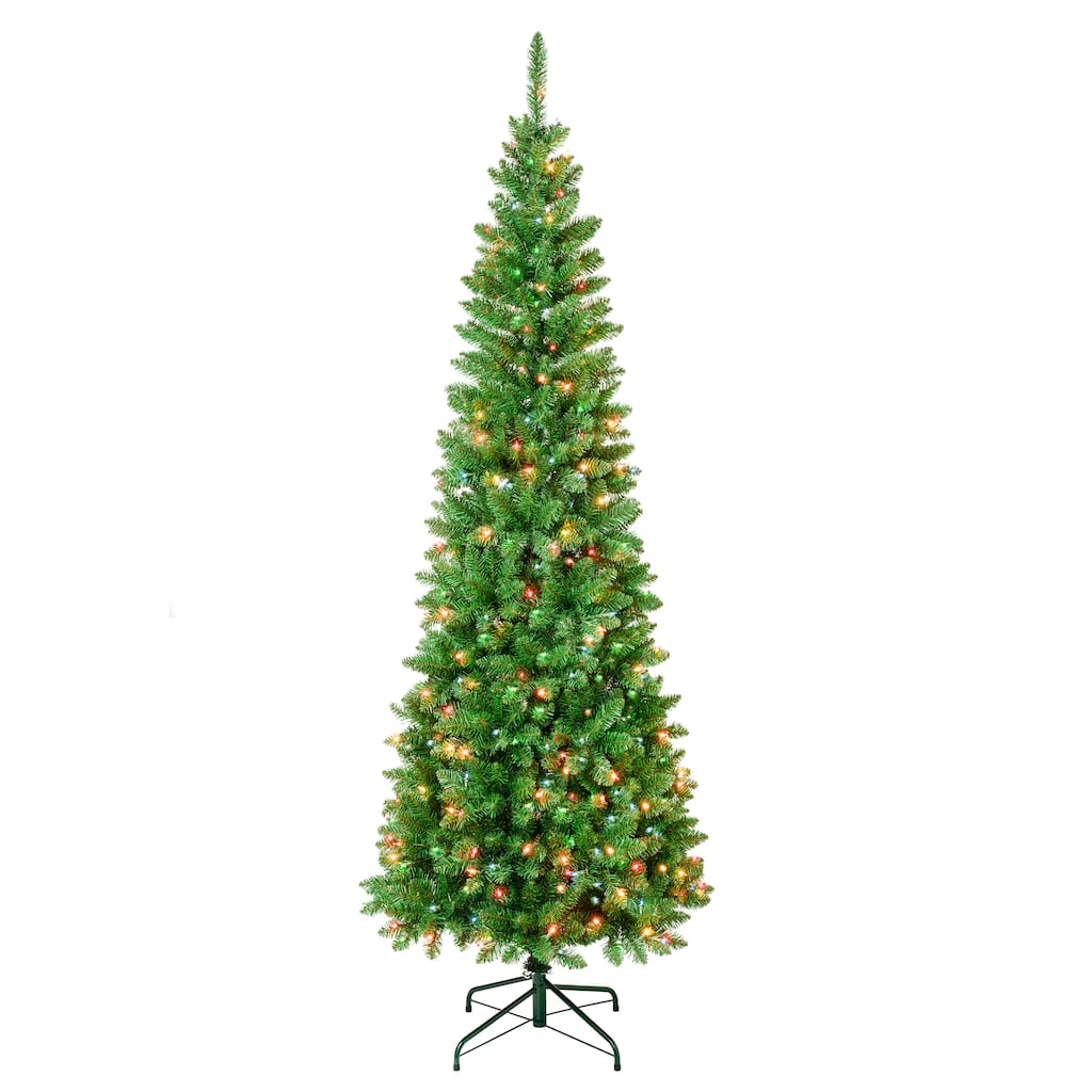 National Tree Company 7.5 ft. Rowan Pencil Slim Tree with Multicolor Lights - 7.5 Foot