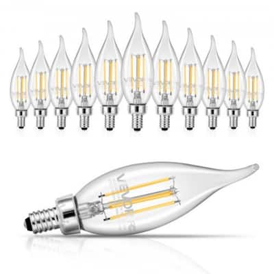 Clear Glass LED Candelabra Bulbs 12-Pack Flame Tip Dimmable E12 - 1.38 x 4.7 in