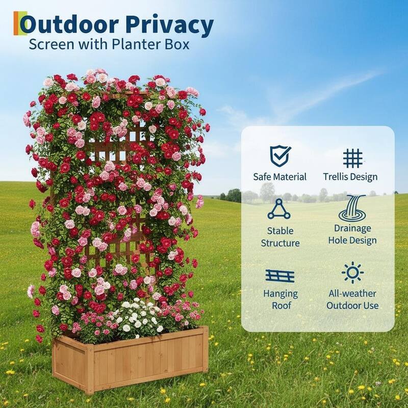 Large Raised Garden Bed, with Trellis, Roof and Drainage Holes