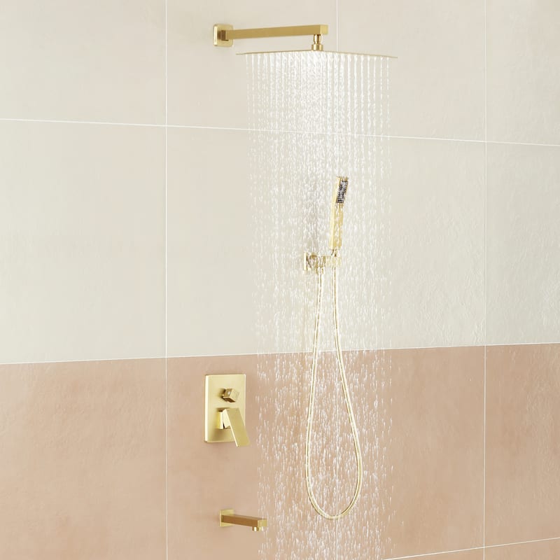 3-Function 12-In Wall Mounted Shower System with Tub Faucet - 12" - Brushed Gold