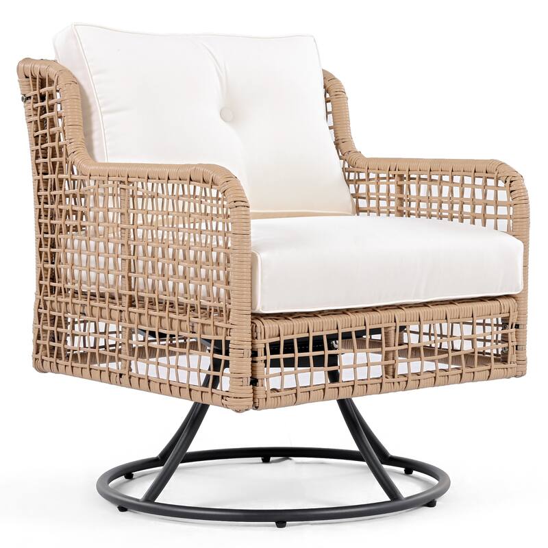 4-Piece Rattan Sectional Conversation Set with 360° Swivel Chairs, 3-Seat Sofa & Wood-Top Coffee Table