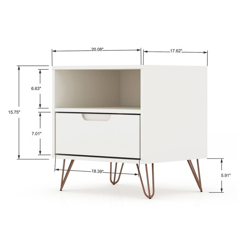 Manhattan Comfort Rockefeller 1-Drawer Nightstand (Set of 2)