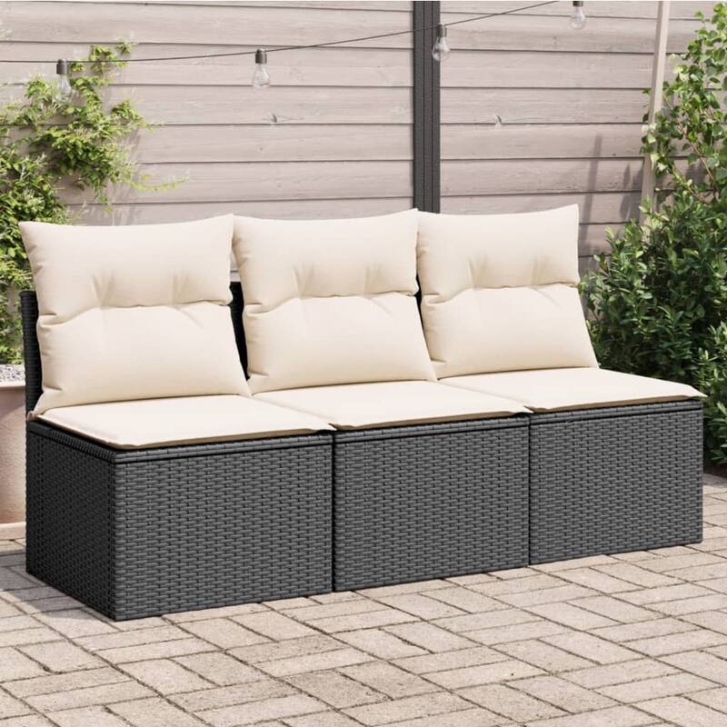 vidaXL Patio Sofa with Cushions Outdoor Seating Sectional Sofa Poly Rattan - Black and cream 3x middle - 24.4 x 65.0 x 27.2 in