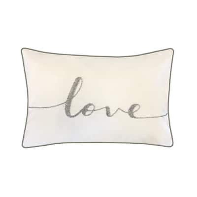 Edie At Home Celebrations Beaded "Love" Decorative Pillow, Cream