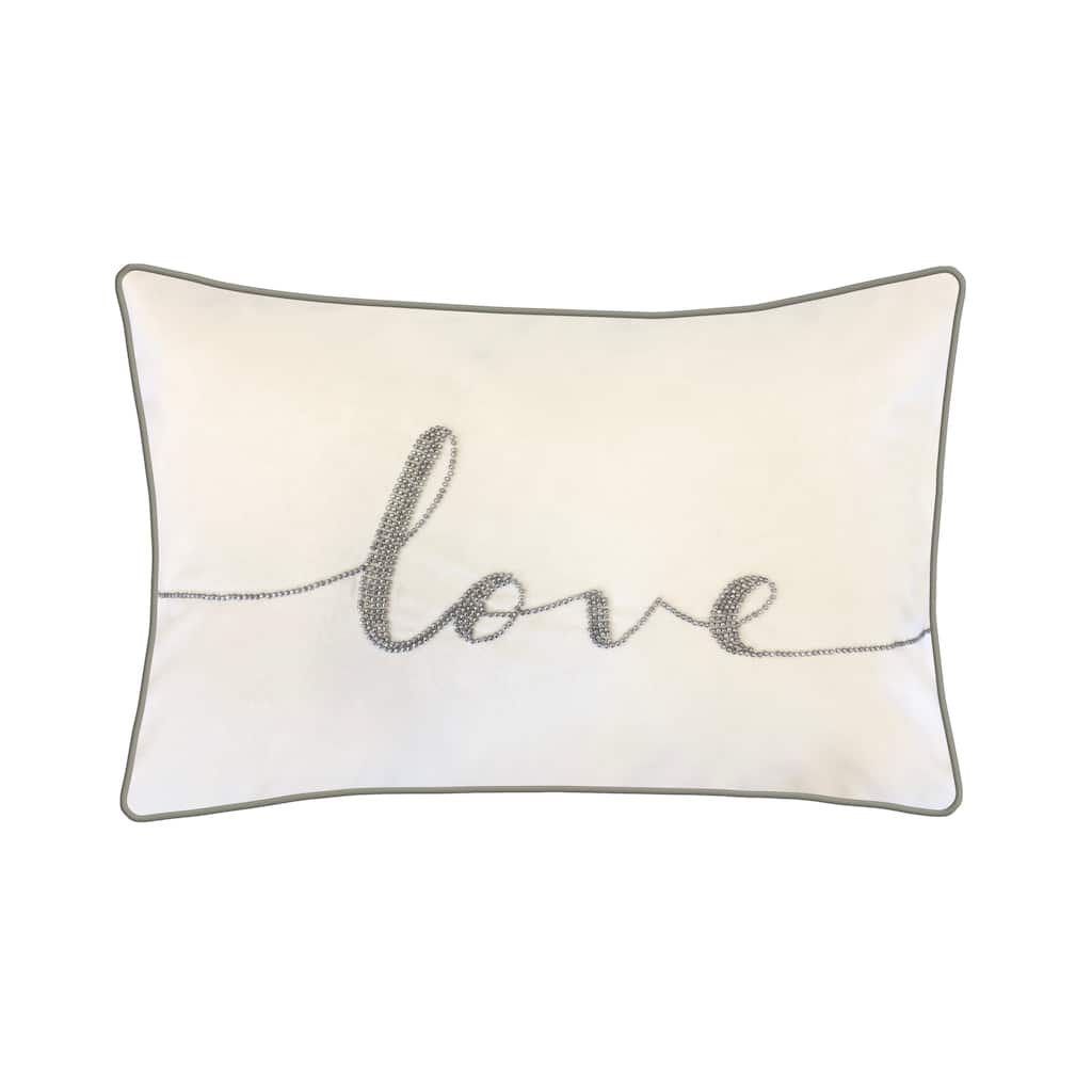Edie At Home Celebrations Beaded "Love" Decorative Pillow, Cream