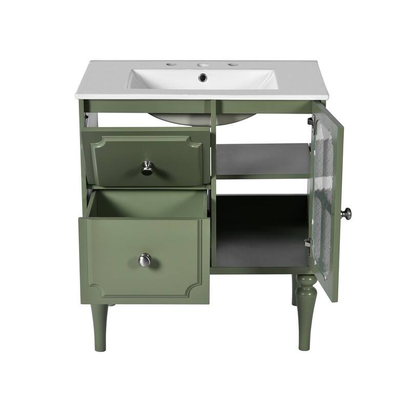 30'' Bathroom Vanity with Resin Sink Combo, Modern Bathroom Storage Cabinet with 1 Soft Close Door, 2 Drawers and Storage Shelf