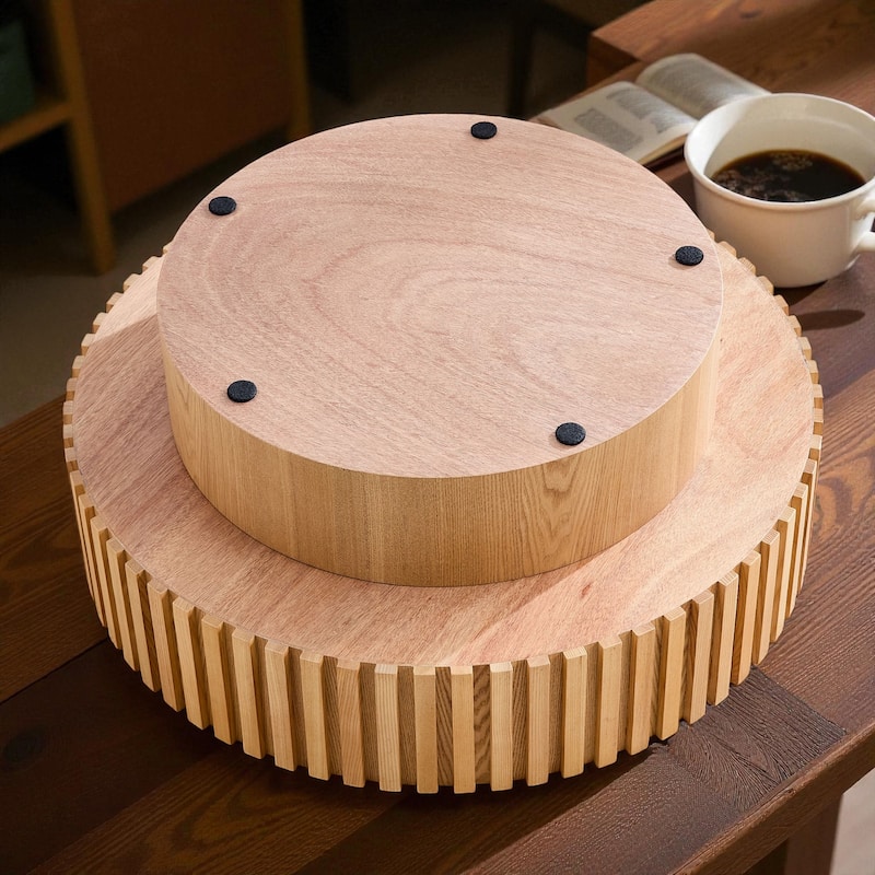 31.49'' Modern Round Coffee Table with Storage, Small Pedestal Coffee Table for Apartment or Living Room