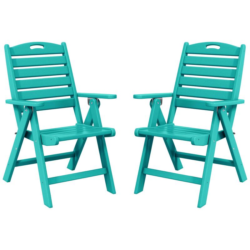Coastline Patio Folding Highback Dining Chair Set of 2 - Turquoise