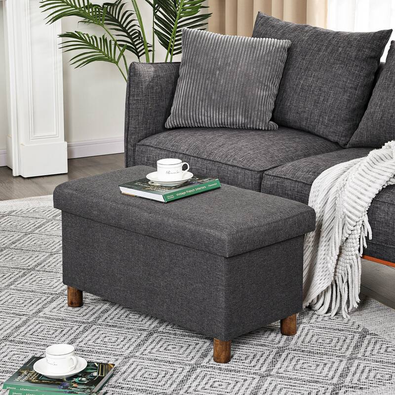 Adeco 30 Inches Storage Ottoman Bench for Living Room