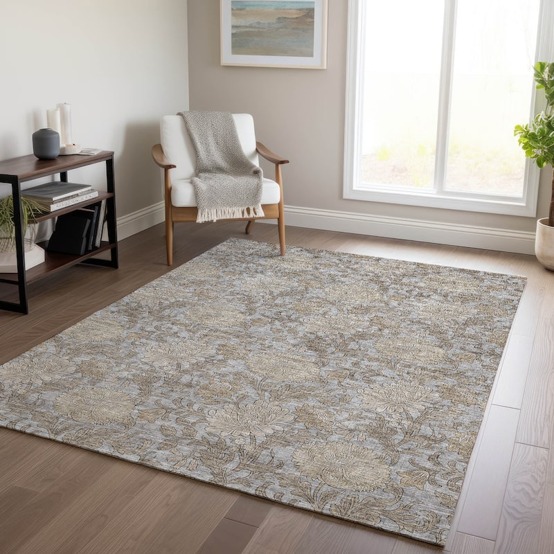Machine Washable Indoor/ Outdoor Chantille Floral Rug - Gray - 8' x 10'