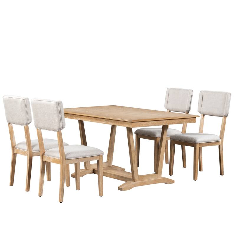 Merax Rustic 5-piece Dining Table Set with 4 Upholstered Chairs