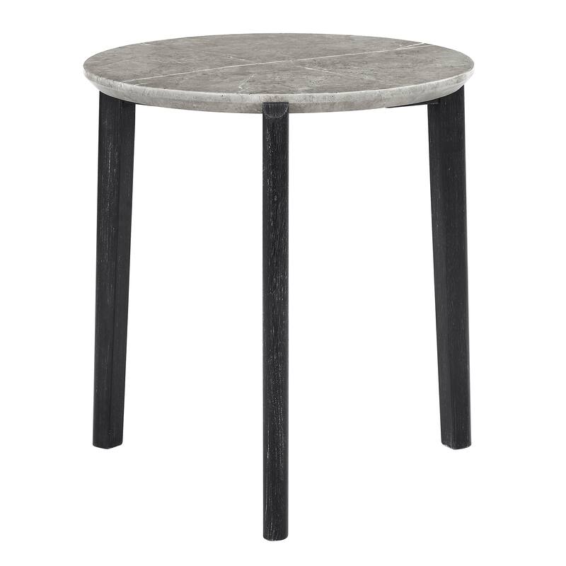 Modern 24-Inch Round Coffee Table - Stylish Imitation Marble Top with Solid Rubber Wood Legs-Perfect Small Wooden Coffee Table