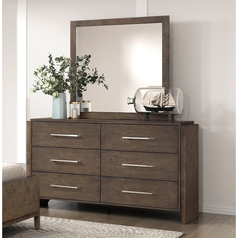 Classic Bedroom Set 6pc Dark Walnut Finish Solid Rubberwood Furniture