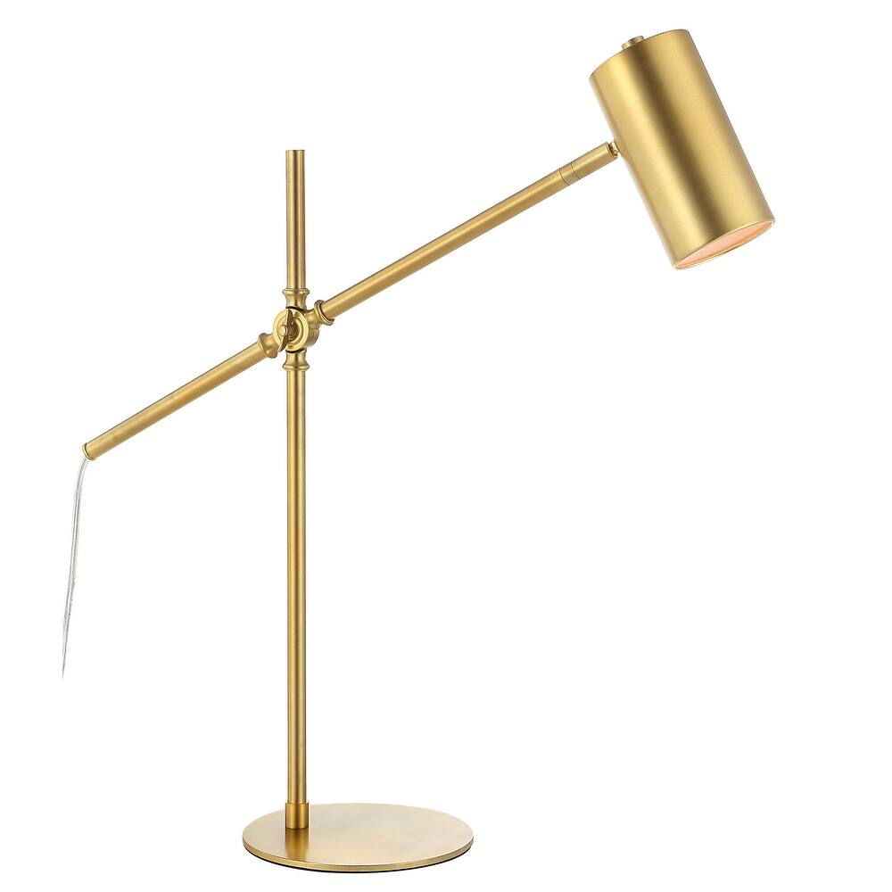 Contemporary Desk Lamp with Gold Finish and Cylinder Shade - 7.5"D x 25.75"W x 24.5"H