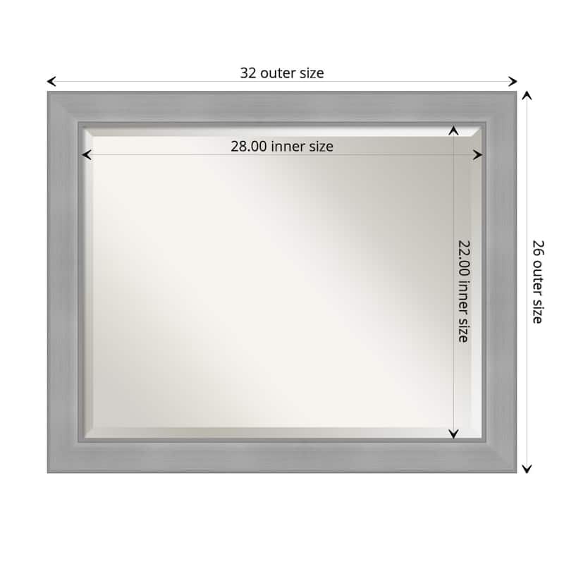 Beveled Bathroom Wall Mirror - Vista Brushed Nickel Frame - Outer Size: 32 x 26 in - Vista Brushed Nickel