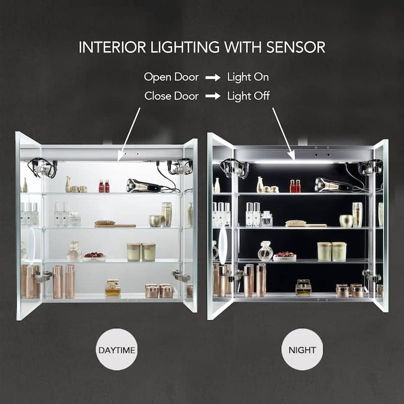 LED Medicine Cabinet with Amplified Mirror and Defogger