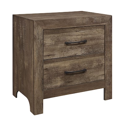 2 Drawer Rustic Wooden Nightstand with Block Legs, Brown