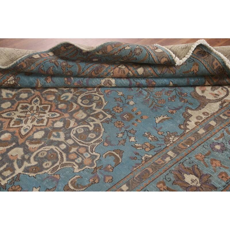 Over-Dyed Blue Tabriz Persian Vintage Rug Hand-Knotted Wool Carpet - 6'6"x 10'0"