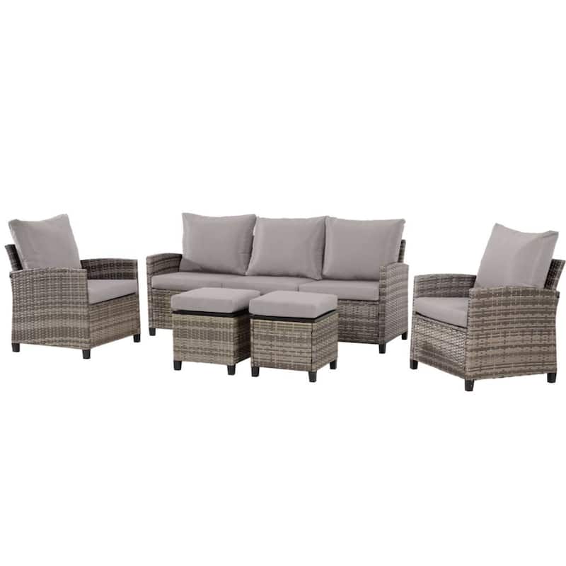5pcs Wicker Patio Conversation Set Seating Loveseat Sofa with Ottomans