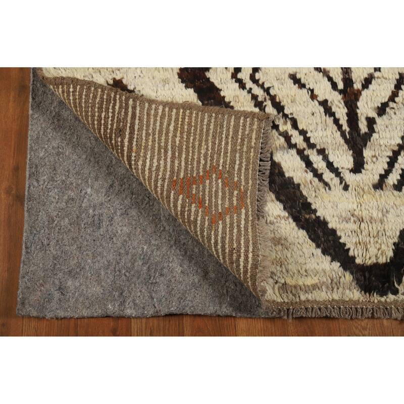 Moroccan Oriental Rug Handmade Beige Tribal Wool Carpet - 3'9" x 6'2"